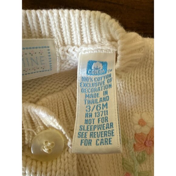 Vintage Le Mine Baby Cardigan White With Floral Embroidery & Yellow Buttons 3mth - Picture 9 of 16